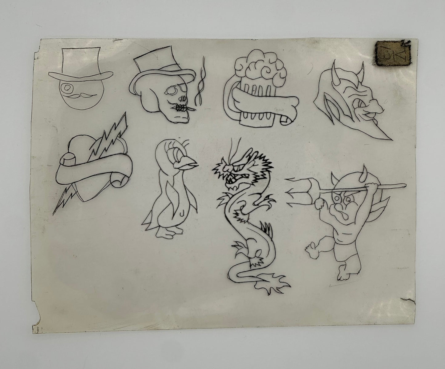 Vintage tattoo Acetate stencil from the Philadelphia Eddies Tattoo Museum collection