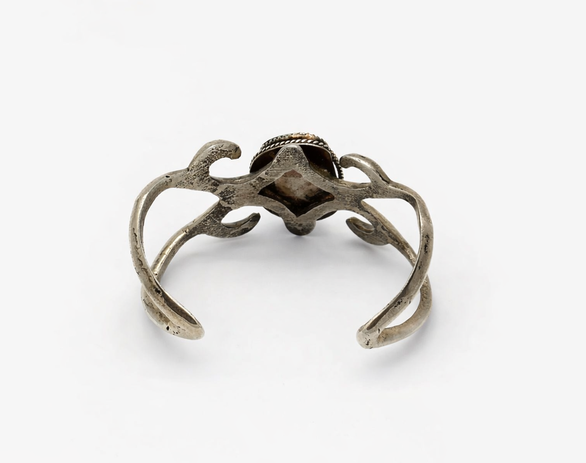Navajo sand cast silver & turquoise cuff bracelet