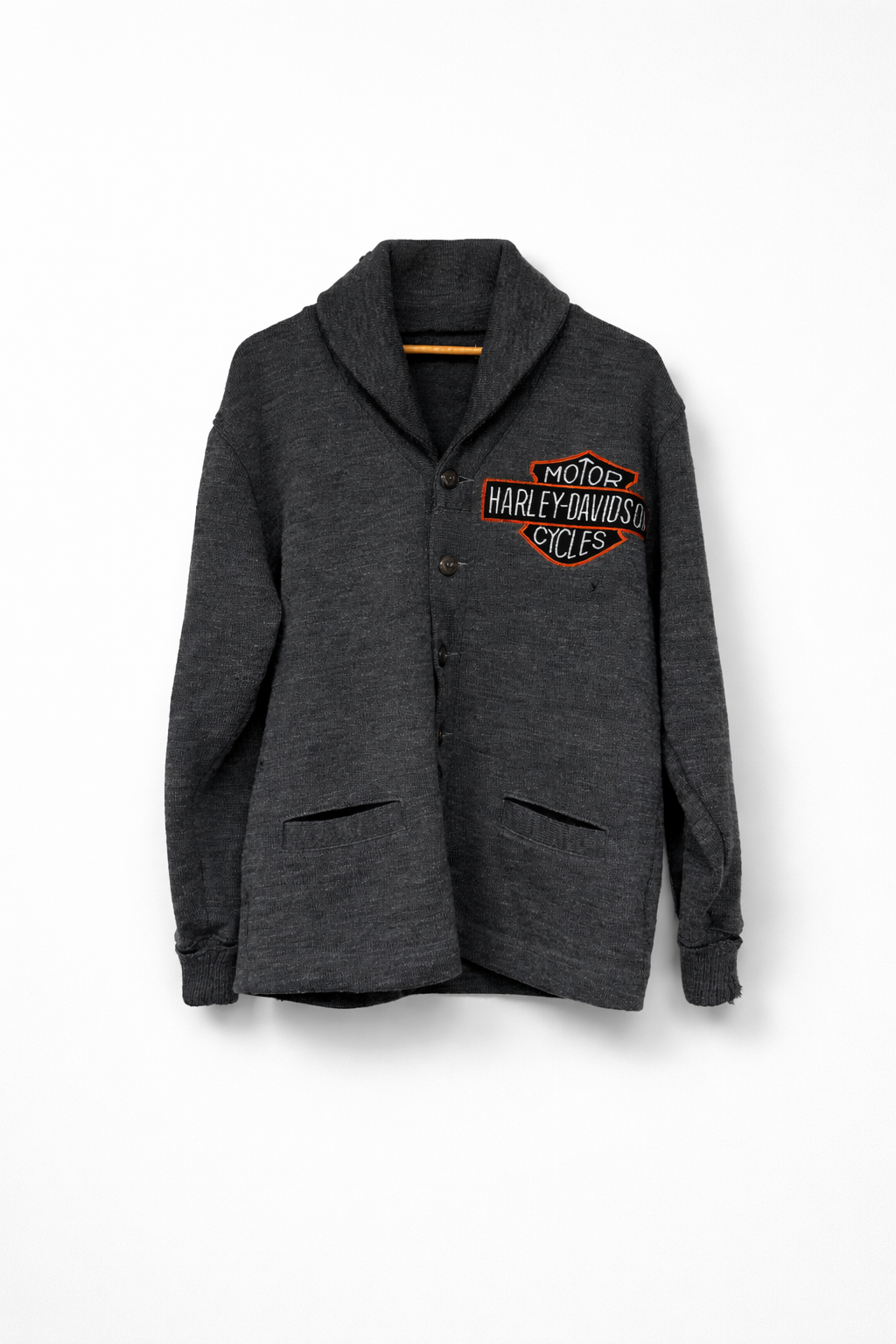 Harley Davidson wool shawl collar cardigan racing sweater - made in USA Sz. Lg.